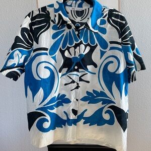 Zara Blue and Black Patterned Button Down Shirt